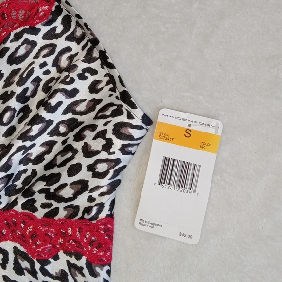 5 for $10 Maidenform NWT Silver Leopard Print & Red Lace Sleep Top size Small - Picture 4 of 7